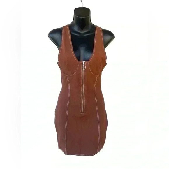 Urban Outfitters Dresses & Skirts - Urban outfitters women’s bodycon front zip brown mini dress size small pre-loved